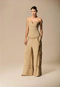 Calça Cargo Cinto Passantes Barra Caos Moda