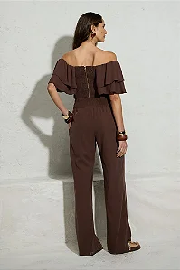 Calça Marrom Botões e Elástico Thamara Capelão