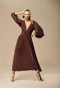 Vestido Midi Decote V Malha Prene Caos Moda