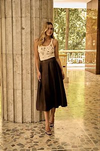 Saia Lady Like Jacquard Marrom Fleche D'or