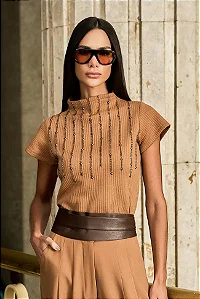 Blusa Metalasse Bordada Stripe Fleche D'or