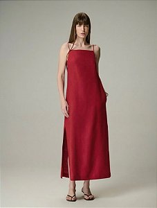 Vestido Midi 100% Linho Alça 613 Oficial