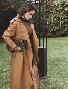 Trench Coat Eco Couro Fleche D'or Caramelo