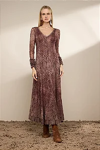 Vestido Longo Tule Babado Manga Thamara Capelão