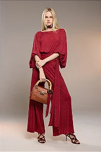 Macacão Malha e Chiffon Onça Vermelho Thamara Capelão