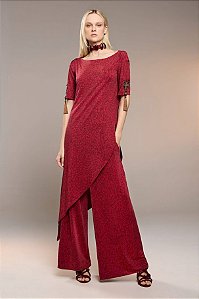 Conjunto Malha Estampa Onça com Pingente Vermelho Thamara Capelão