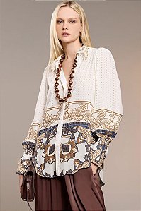 Camisa Estampa Exclusiva Gola Bordada Thamara Capelão