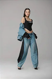 Calça Jeans Nesga Nylon Caos Moda