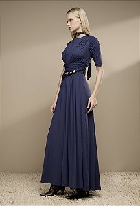Vestido Longo Fluity Detalhe Pedra Thamara Capelão
