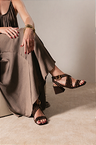 Sandália Salto Bloco Médio em Camurça Luiza Barcelos