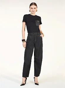 Calça Barril Feminina Jeans Black Skazi