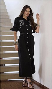 Vestido Chemisie Bordado Rogerio Costa