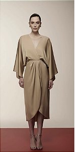 Vestido Drapeado Casual Chic em Cetim Maracujá Oficial