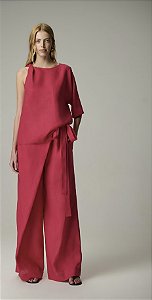 Calça 100% Linho Pantalona Transpassada com Amarração 613 Oficial