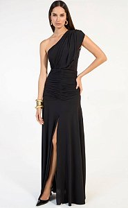 Vestido Drapeado Detalhe Renda Skazi