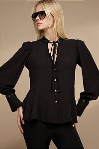 Blusa Feminina Chiffon Detalhes Renda Coração Thamara Capelão