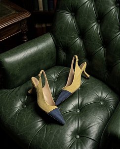 Scarpin Slingback Salto Médio Camurça Bicolor Luiza Barcelos