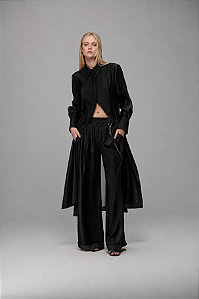 Maxi Camisa Organza Manga Longa Fendas Caos Moda