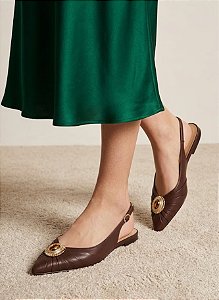 Sapatilha Slingback em Couro com Pedraria Luiza Barcelos