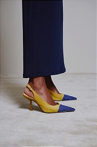 Scarpin Slingback Salto Alto Bicolor em Camurça Luiza Barcelos