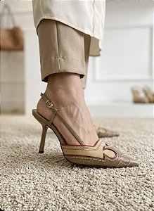 Scarpin Slingback Salto Alto em Couro Luiza Barcelos