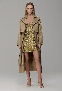 Trench Coat Clássico Longo com Lapela Dupla Caos Moda