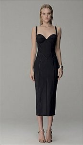 Vestido Midi Corselet Alças Largas Amarração Caos Moda