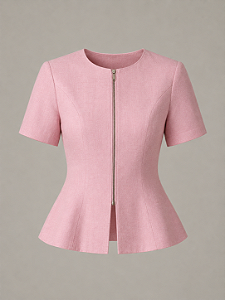 Blusa Linho 100% Natural Acinturada com Zíper e Mangas Curtas613 Oficial