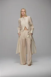 Calça Feminina com Transparência e Pregas Caos Moda