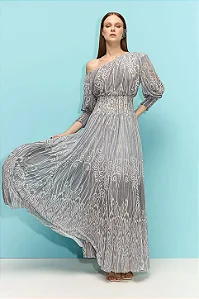 Vestido Tule Estampa Nuven Thamara Elegante
