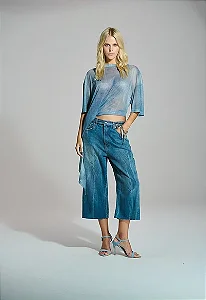Bermuda Feminina Maxi Cinto Denim Estonada