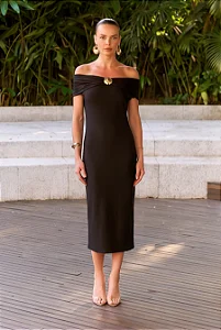 Vestido Malha Ombro a Ombro Fleche D'Or