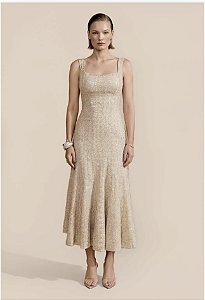 Vestido Midi Textura Tramada com Paetê Fleche D'or