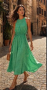 Vestido Midi Jacquard com Decote nas Costas Skazi