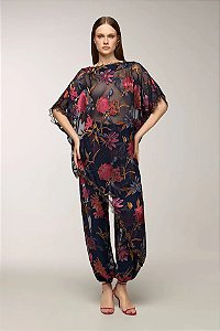 Blusa Floral Detalhe Renda Onça Thamara Capelão