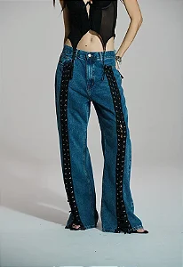 Calça Jeans Wide Leg Trançada Caos Moda