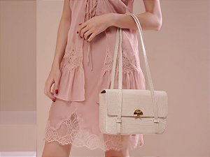 Bolsa Média em Couro Croco com Alça Alongada Luiza Barcelos