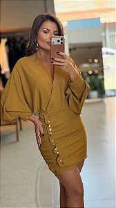 Vestido Curto Manga Longa com Botões Skazi