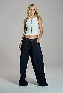 Calça Wide Leg com Prega Lateral Caos Moda