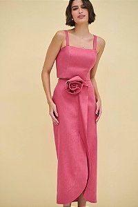 Saia 100% Linho Detalhe Flor 613 Oficial