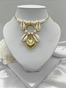 Choker Aro Concha, Pérola e Búzio
