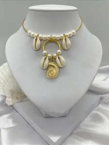 Choker Aro Caracol, Pérola e Búzio
