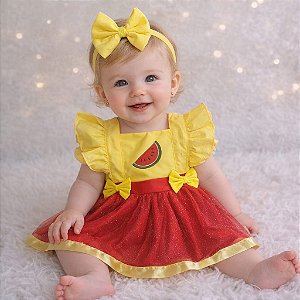 Jardineira Magali Melancia com Tule+Laço