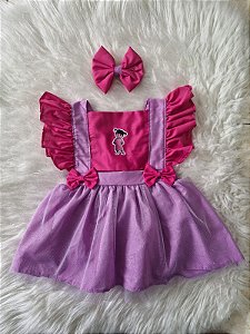 Jardineira Boo Mostro S/A Alças lilas com Tule