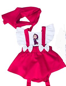 Jardineira Marsha e Urso  Laço Branco+Lenço