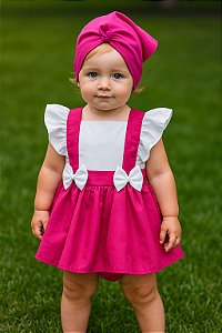 Jardineira Marsha e Urso Laço Branco+Lenço