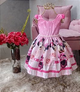 Vestido de Festa de Aniversario Minie Rosa