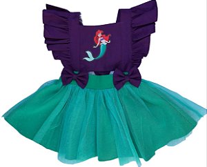 Salopete Ariel roxo e verde +Tule+ Laço