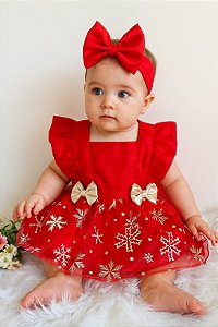 Jardineira Natalina com flocos+Laço