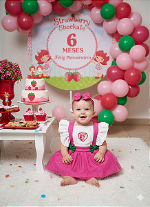 Jardineira Moranguinho Baby com Tule+laço